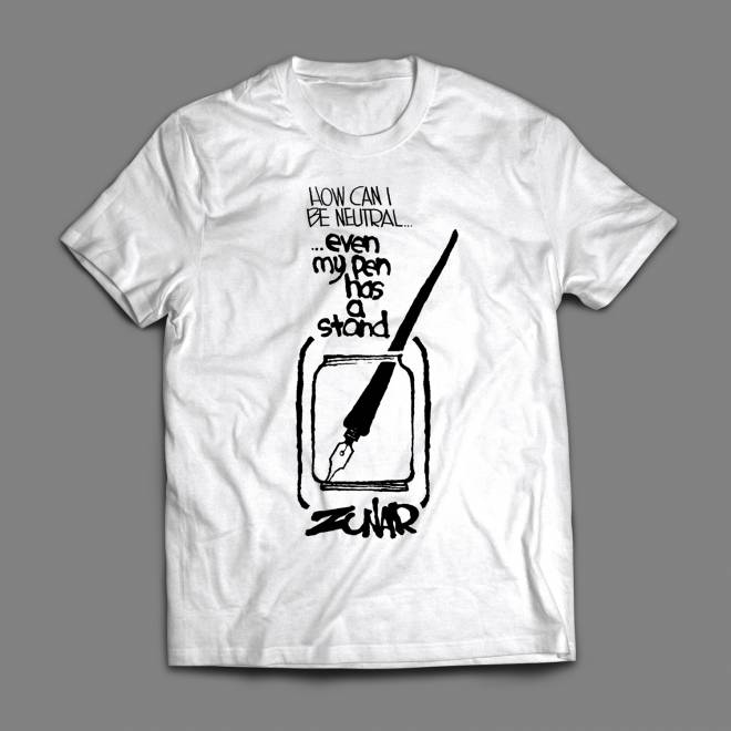 [Even My Pen Has A Stand] White Short Sleeve T-Shirt by Zunar - Image 1