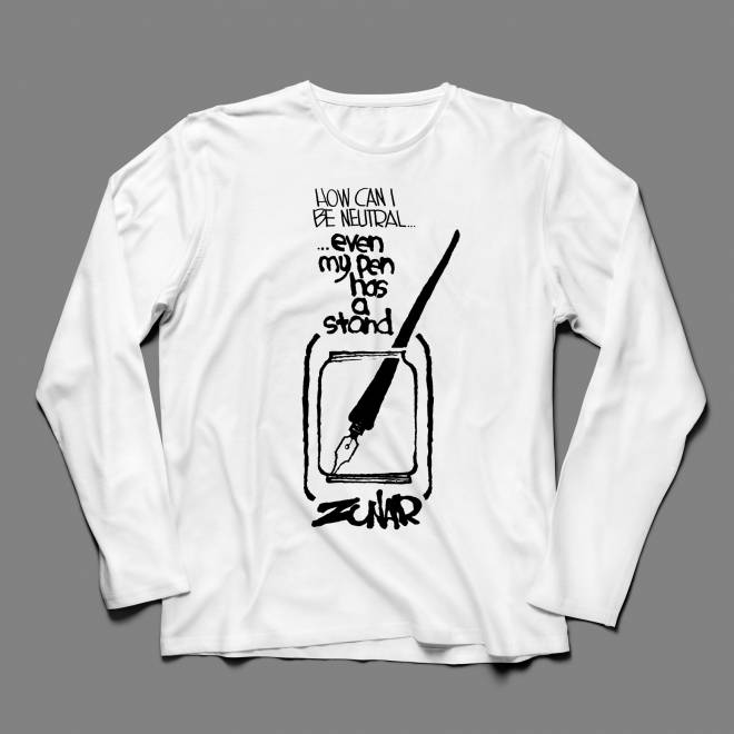 [Even My Pen Has A Stand] White Long Sleeve T-Shirt by Zunar - Image 1