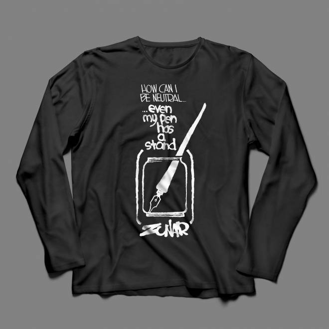 [Even My Pen Has A Stand] Black Long Sleeve T-Shirt by Zunar - Image 1